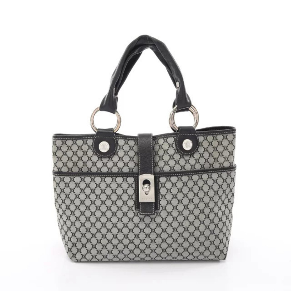 Celine Macadam Tote Bag Canvas Leather Gray Black